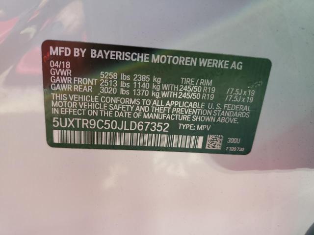 5UXTR9C50JLD67352 - 2018 BMW X3 XDRIVE30I WHITE photo 13