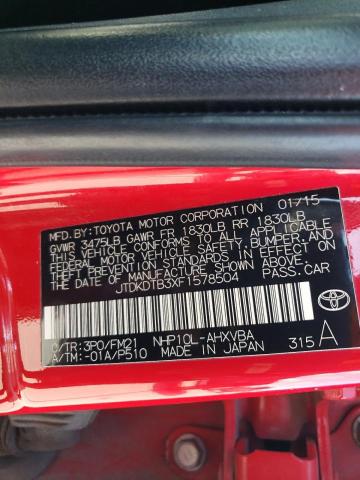 JTDKDTB3XF1578504 - 2015 TOYOTA PRIUS C RED photo 12