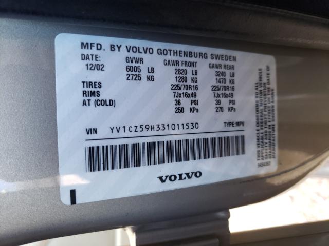 YV1CZ59H331011530 - 2003 VOLVO XC90 BEIGE photo 10