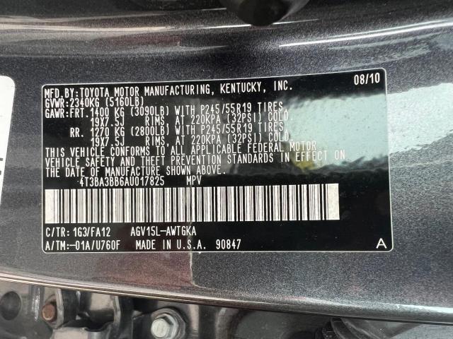 4T3BA3BB6AU017825 - 2010 TOYOTA VENZA GRAY photo 10