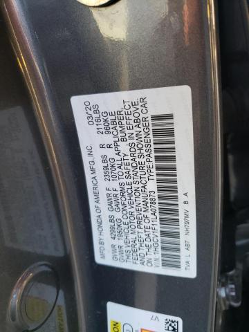 1HGCV1F11LA078873 - 2020 HONDA ACCORD LX GRAY photo 12