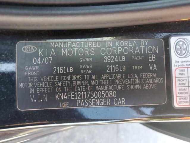 KNAFE121175005080 - 2007 KIA SPECTRA EX BLACK photo 12