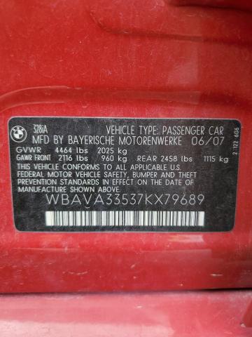 WBAVA33537KX79689 - 2007 BMW 328 I RED photo 12