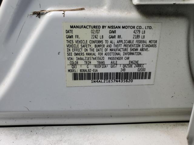 1N4AL21E57N435620 - 2007 NISSAN ALTIMA 2.5 WHITE photo 13