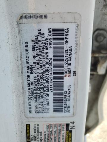 2T1KR32E34C310874 - 2004 TOYOTA COROLLA MA XR WHITE photo 13