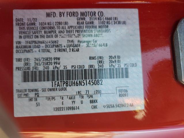 1FATP8UH6N5145082 - 2022 FORD MUSTANG RED photo 12