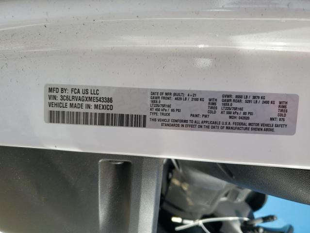 3C6LRVAGXME543386 - 2021 RAM PROMASTER 1500 STANDARD WHITE photo 13