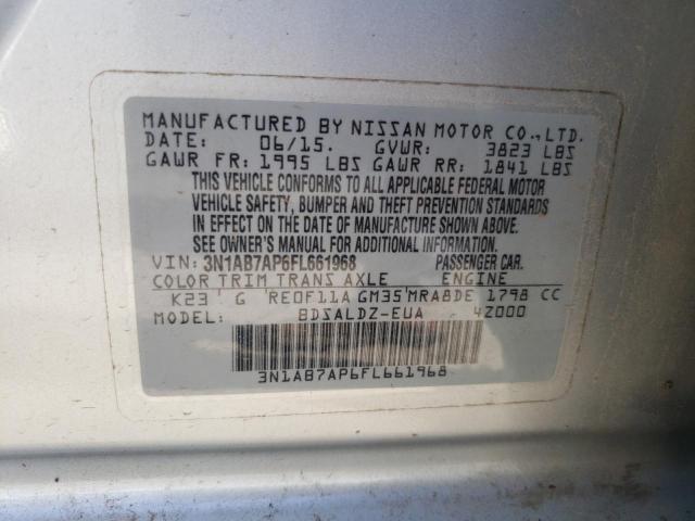 3N1AB7AP6FL661968 - 2015 NISSAN SENTRA S SILVER photo 10