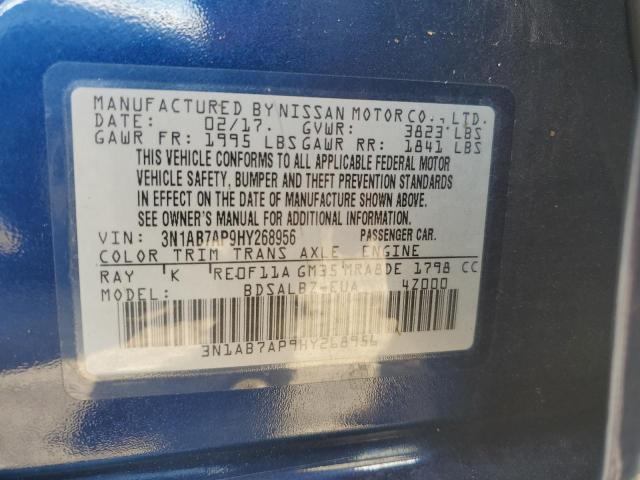 3N1AB7AP9HY268956 - 2017 NISSAN SENTRA S BLUE photo 13