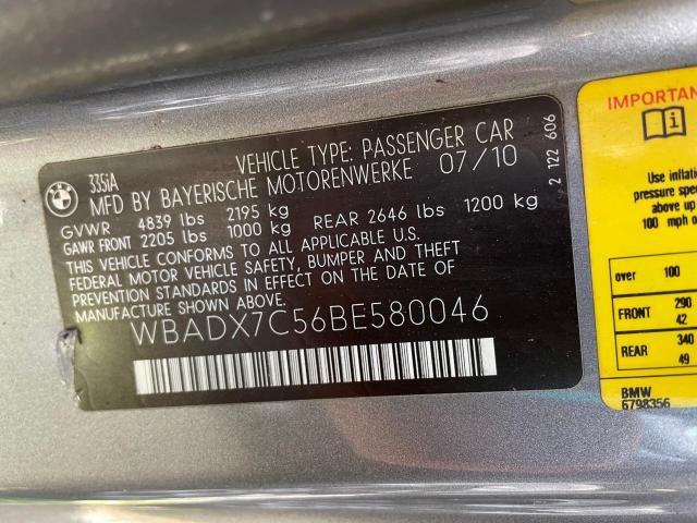 WBADX7C56BE580046 - 2011 BMW 335 I GRAY photo 10