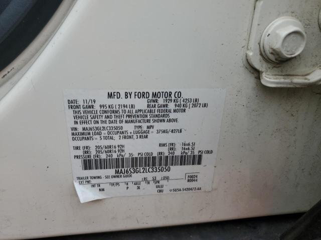 MAJ6S3GL2LC335050 - 2020 FORD ECOSPORT SE WHITE photo 12