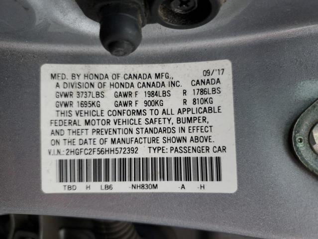 2HGFC2F56HH572392 - 2017 HONDA CIVIC LX SILVER photo 12