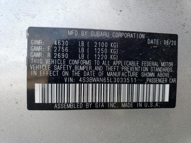 4S3BWAN65L3033511 - 2020 SUBARU LEGACY LIMITED SILVER photo 13