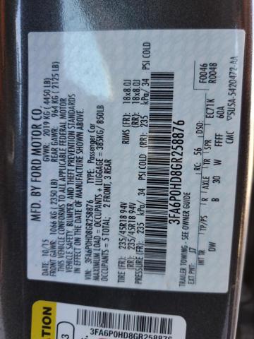 3FA6P0HD8GR258876 - 2016 FORD FUSION SE CHARCOAL photo 12