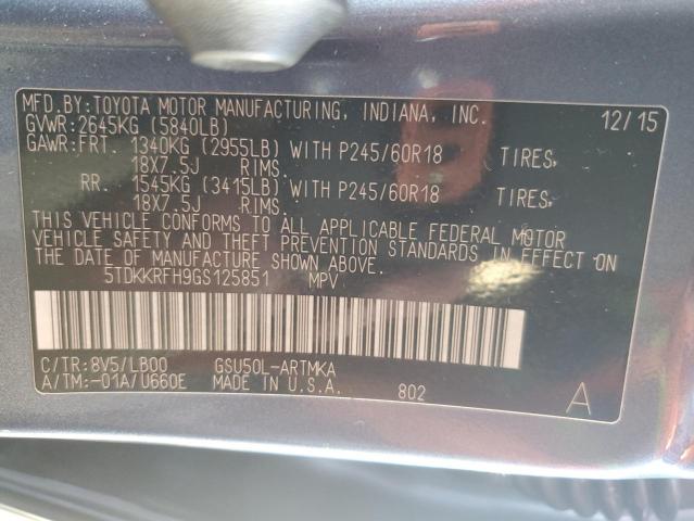 5TDKKRFH9GS125851 - 2016 TOYOTA HIGHLANDER XLE BLUE photo 14