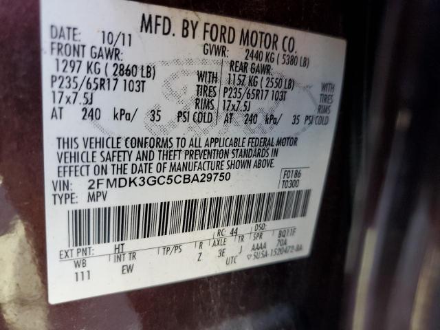 2FMDK3GC5CBA29750 - 2012 FORD EDGE SE BURGUNDY photo 14