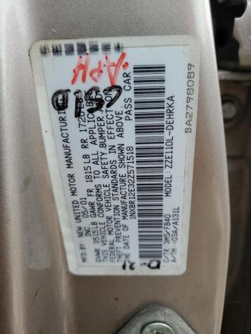 1NXBR12E32Z571518 - 2002 TOYOTA COROLLA CE TAN photo 12