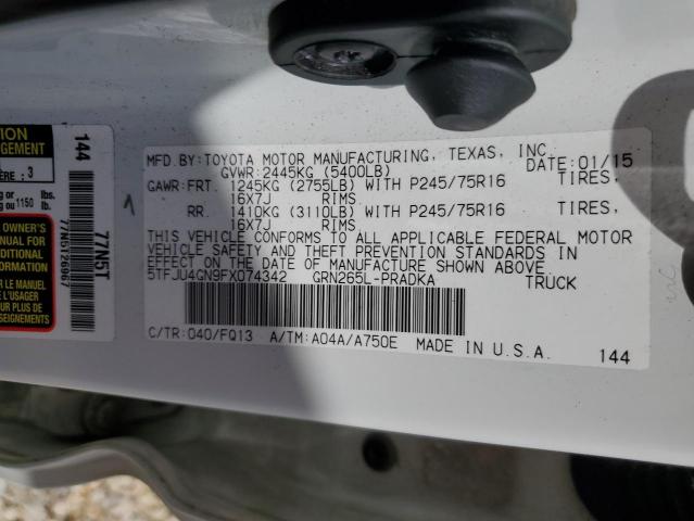 5TFJU4GN9FX074342 - 2015 TOYOTA TACOMA DOUBLE CAB PRERUNNER WHITE photo 12