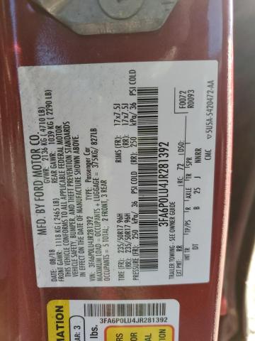 3FA6P0LU4JR281392 - 2018 FORD FUSION SE HYBRID RED photo 12