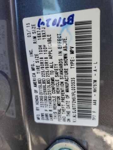 5J6TF2H57FL003535 - 2015 HONDA CROSSTOUR EXL ნაცრისფერი ფოტო 12