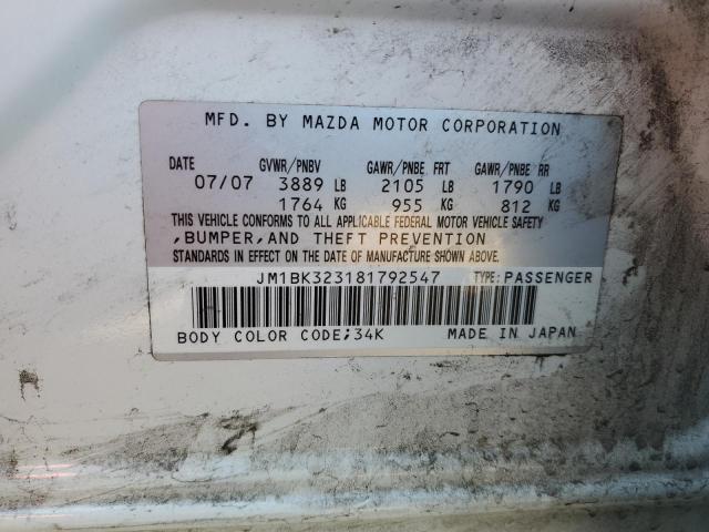 JM1BK323181792547 - 2008 MAZDA 3 S WHITE photo 12