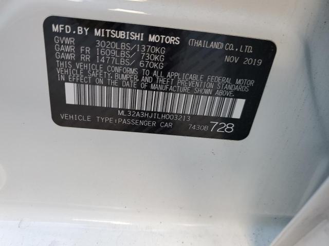 ML32A3HJ1LH003213 - 2020 MITSUBISHI MIRAGE ES WHITE photo 12