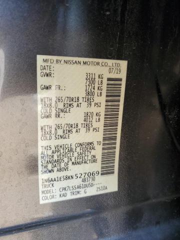 1N6AA1E58KN527069 - 2019 NISSAN TITAN SV GRAY photo 12