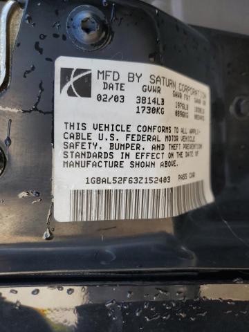 1G8AL52F63Z152403 - 2003 SATURN ION LEVEL 3 BLACK photo 12