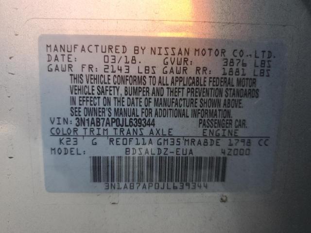 3N1AB7AP0JL639344 - 2018 NISSAN SENTRA S SILVER photo 13