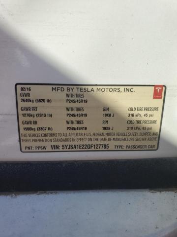 5YJSA1E22GF127785 - 2016 TESLA MODEL S WHITE photo 13