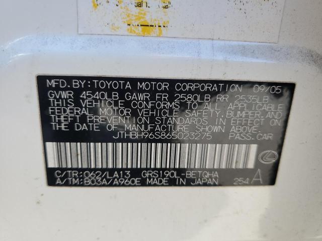 JTHBH96S865023275 - 2006 LEXUS GS 300 WHITE photo 12