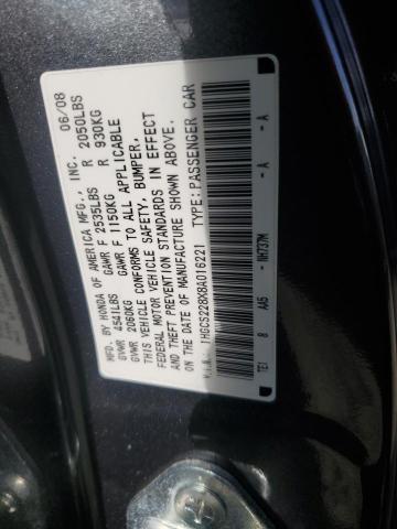 1HGCS228X8A016221 - 2008 HONDA ACCORD EXL GRAY photo 12