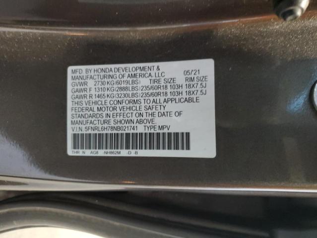 5FNRL6H78NB021741 - 2022 HONDA ODYSSEY EXL BROWN photo 13