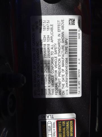 2HKRW1H85KH510694 - 2019 HONDA CR-V EXL GRAY photo 12