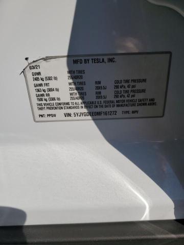 5YJYGDEE0MF161272 - 2021 TESLA MODEL Y WHITE photo 12