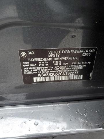 WBA8B3G52GNT92277 - 2016 BMW 340 I 灰色 照片 12