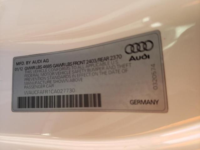 WAUCFAFR1CA027730 - 2012 AUDI A5 PREMIUM WHITE photo 12