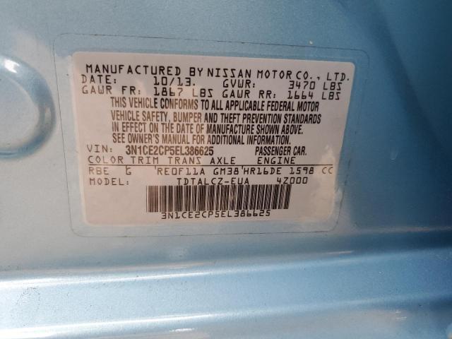 3N1CE2CP5EL386625 - 2014 NISSAN VERSA NOTE S BLUE photo 12