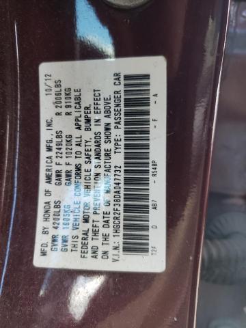 1HGCR2F38DA047732 - 2013 HONDA ACCORD LX BURGUNDY photo 13