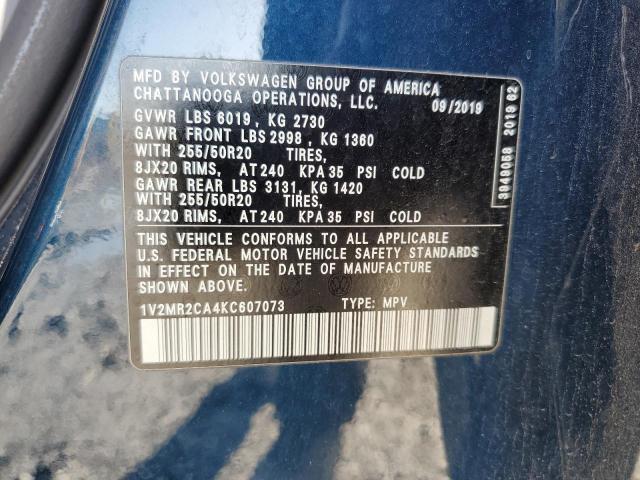 1V2MR2CA4KC607073 - 2019 VOLKSWAGEN ATLAS SEL BLUE photo 13