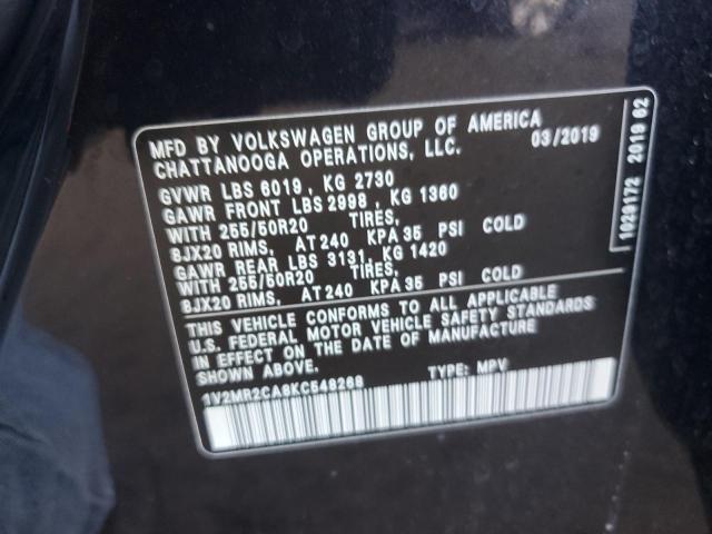 1V2MR2CA8KC548268 - 2019 VOLKSWAGEN ATLAS SEL WHITE photo 13