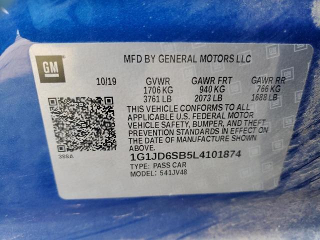 1G1JD6SB5L4101874 - 2020 CHEVROLET SONIC LT BLUE photo 12