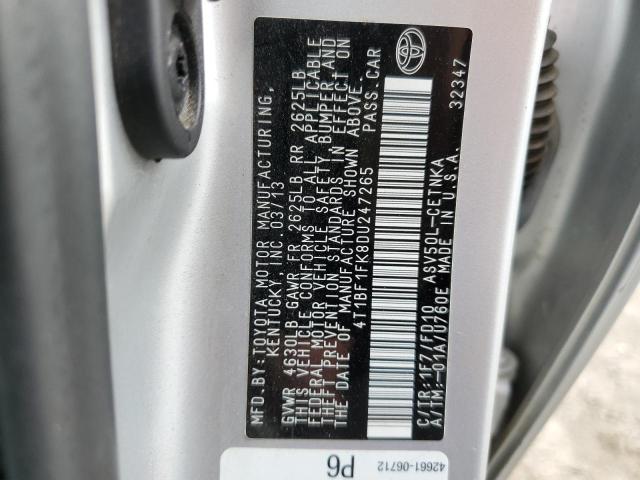 4T1BF1FK8DU247265 - 2013 TOYOTA CAMRY L SILVER photo 12