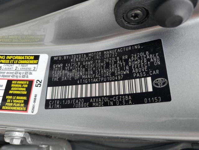 4T1G11AK7PU100497 - 2023 TOYOTA CAMRY SE NIGHT SHADE SILVER photo 12