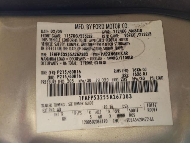 1FAFP53255A267383 - 2005 FORD TAURUS SE GOLD photo 12