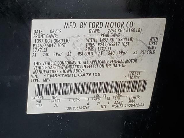 1FM5K7B81DGA76105 - 2013 FORD EXPLORER BLACK photo 12