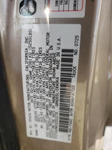 5TETU62N65Z051278 - 2005 TOYOTA TACOMA PRERUNNER ACCESS CAB TAN photo 12