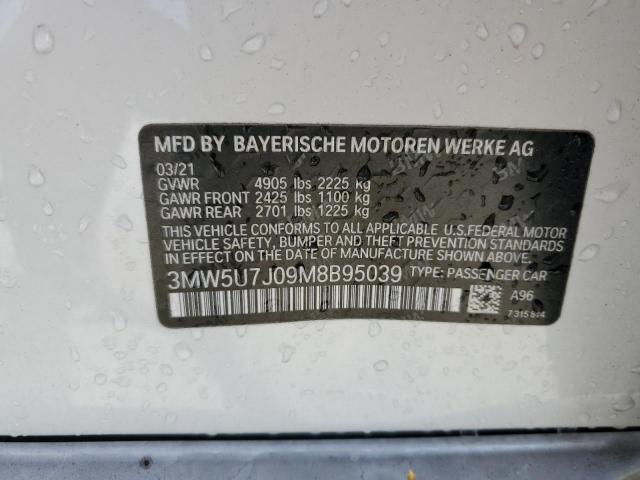 3MW5U7J09M8B95039 - 2021 BMW M340I WHITE photo 12