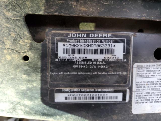 1M0625GSHDM063231 - 2013 JOHN DEERE GATOR GREEN photo 10