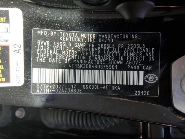 4T1BK3DB4BU375901 - 2011 TOYOTA AVALON BASE 黑色 照片 12